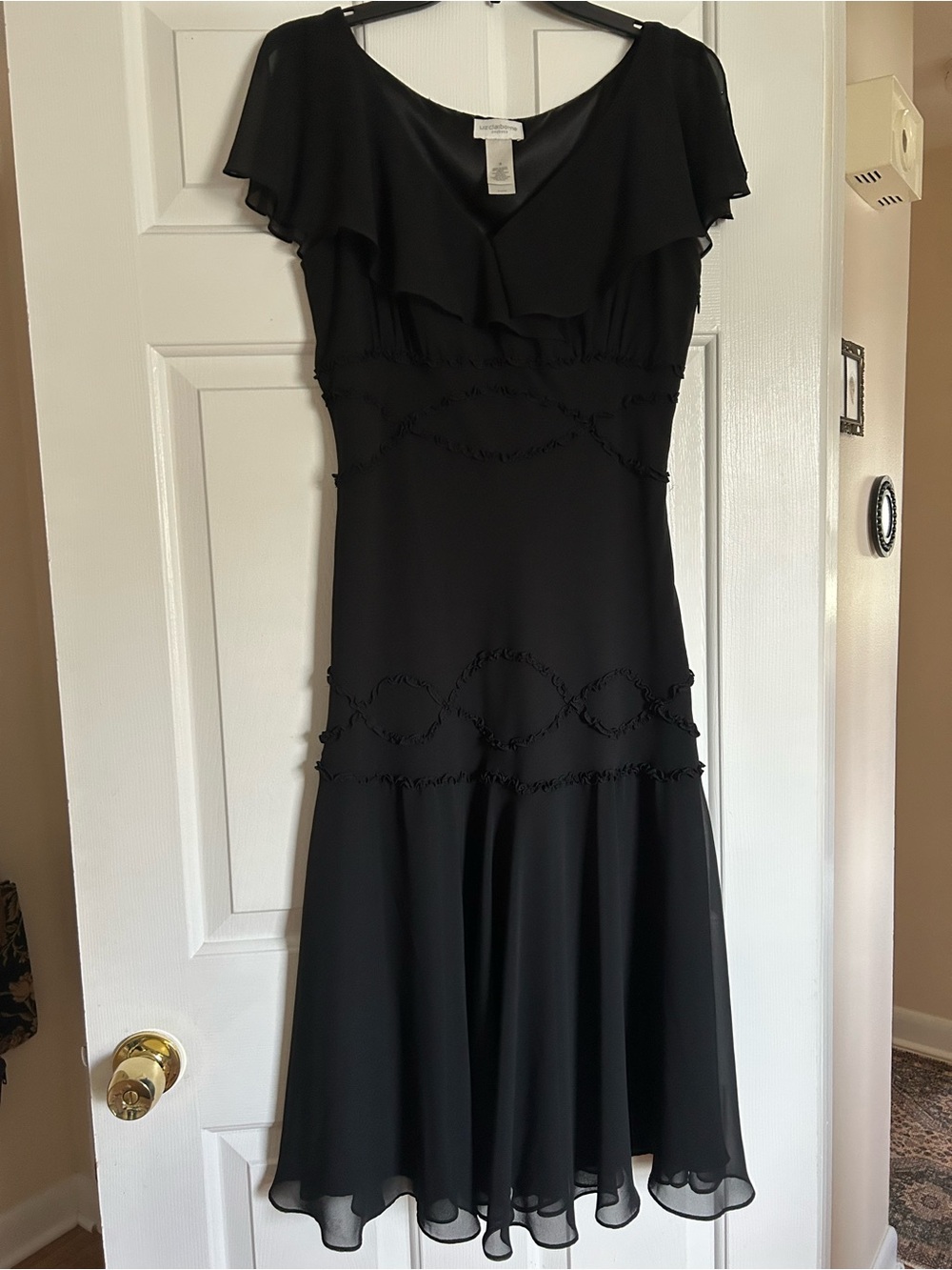 Black Ruffled V-Neck Dress